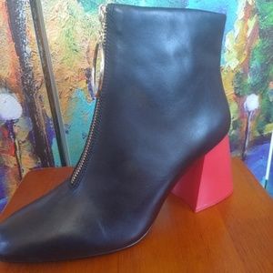 NEW Mango Black Red Leather Zip Booties 38/8